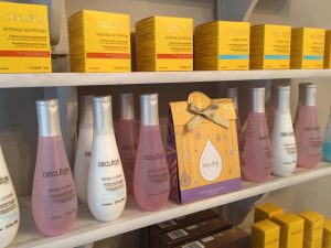 Shelf containing Decleor products